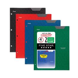 Five Star - Two Pocket Stay Put Plastic Folder 11 x 8.5 Assorted 4 per Pack