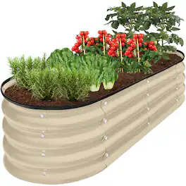 Best Choice Products - 4x2x1ft Outdoor Raised Metal Oval Garden Bed, Planter Box for Vegetables, Flowers - Beige