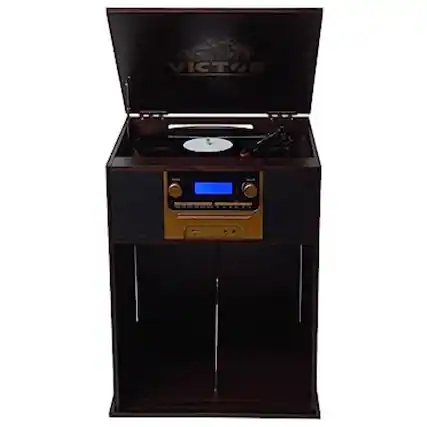 Front. Victor Audio - Boyleston 7-in-1 3-Speed Turntable Music Center w Album Storage and USB Port - Espresso.