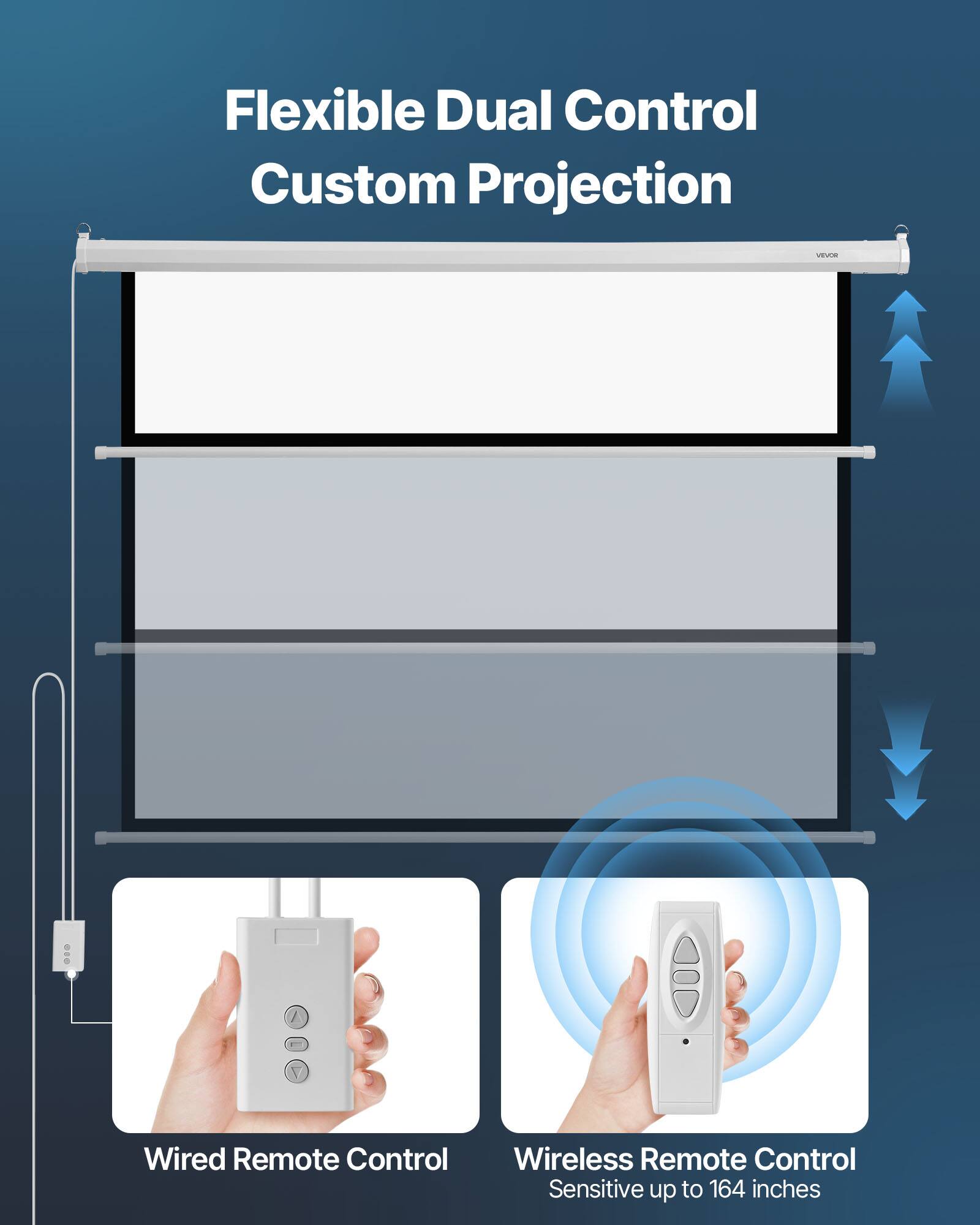 Flexible Dual Control Custom Projection  
- Wired Remote Control  
- Wireless Remote Control (Sensitive up to 164 inches)