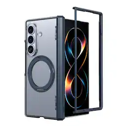 Dteck - Magnetic Case for Samsung Galaxy Z Fold8 Ultra with Aluminum Stand, Matte Shockproof Auto Spring Hinge Protective Cover - Blue
