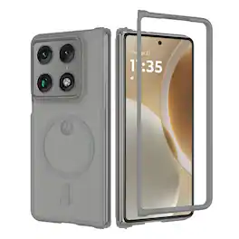 Dteck - Rugged Magnetic Case for Motorola Razr Fold (2026), Slim Matte Translucent Shockproof Protective Cover with Front Frame - Gray