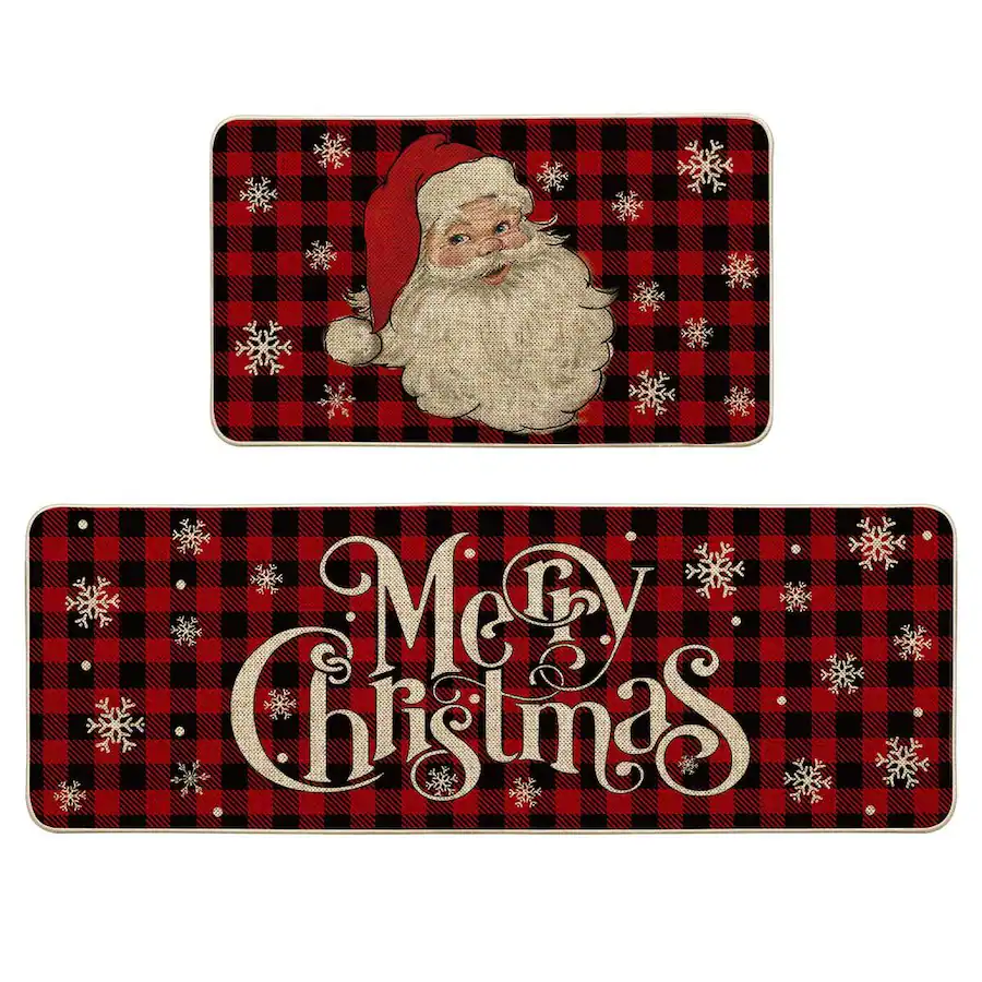 Paradigms Interiors Plaid Snow Santa Claus Christmas Kitchen Rugs Set ...