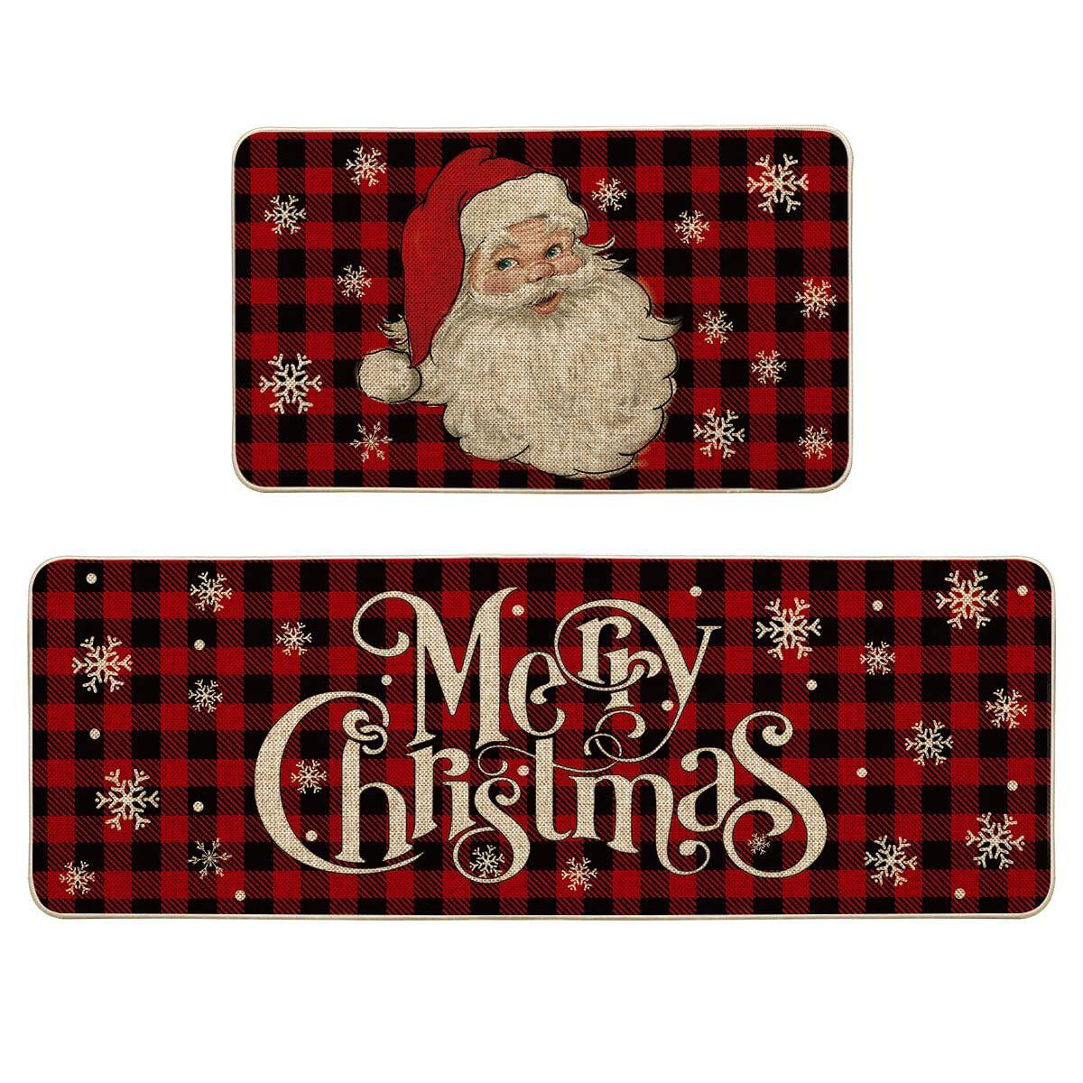 Paradigms Interiors Plaid Snow Santa Claus Christmas Kitchen Rugs Set ...