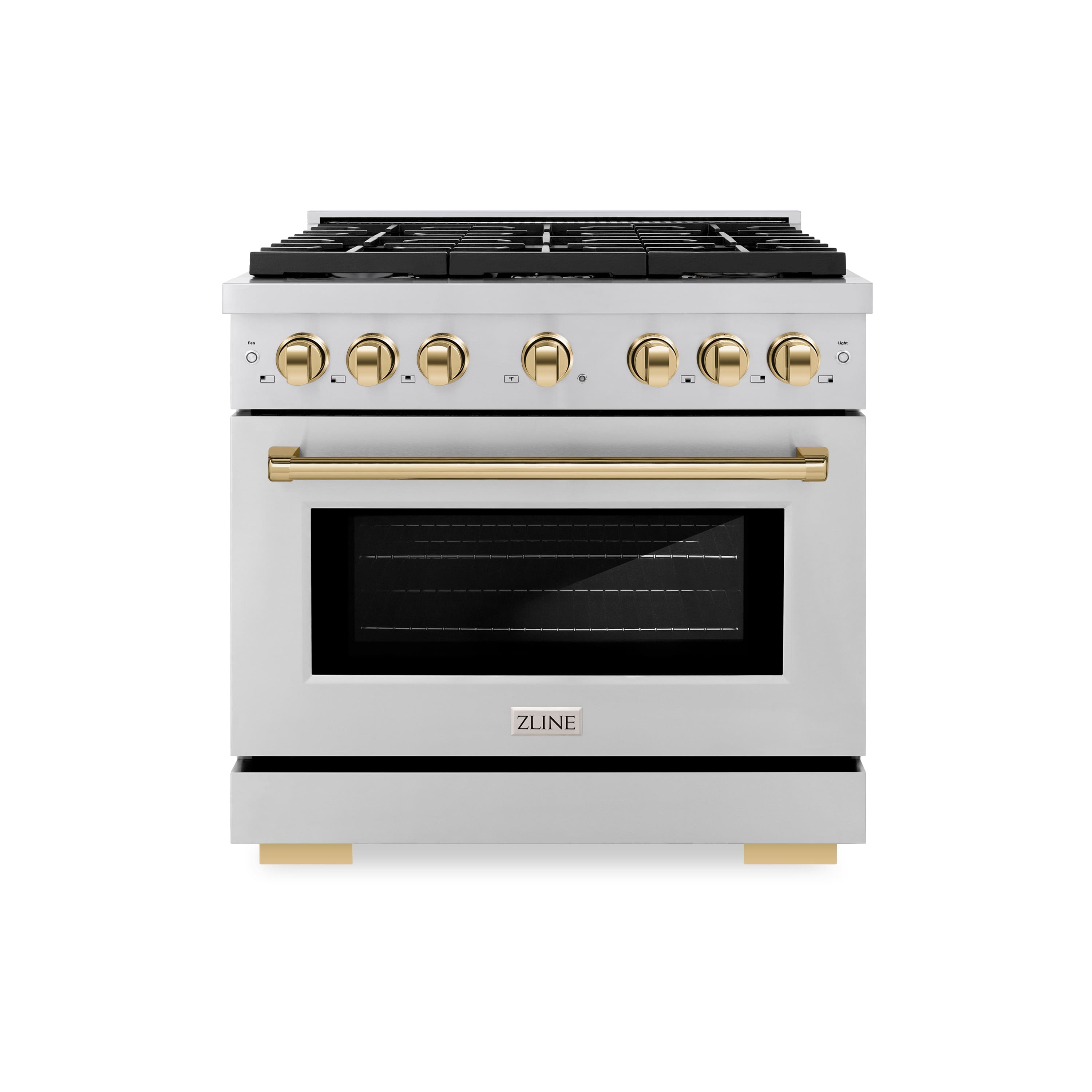 Front. ZLINE - ZLINE Autograph 36" Paramount Dual Fuel Range w/ 6 Burners & Polished Gold Accents (SDRZ-36-G) - Stainless Steel.