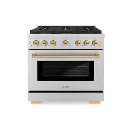 ZLINE - Autograph 36" Paramount Dual Fuel Range w/ 6 Burners & Polished Gold Accents (SDRZ-36-G) - Stainless Steel