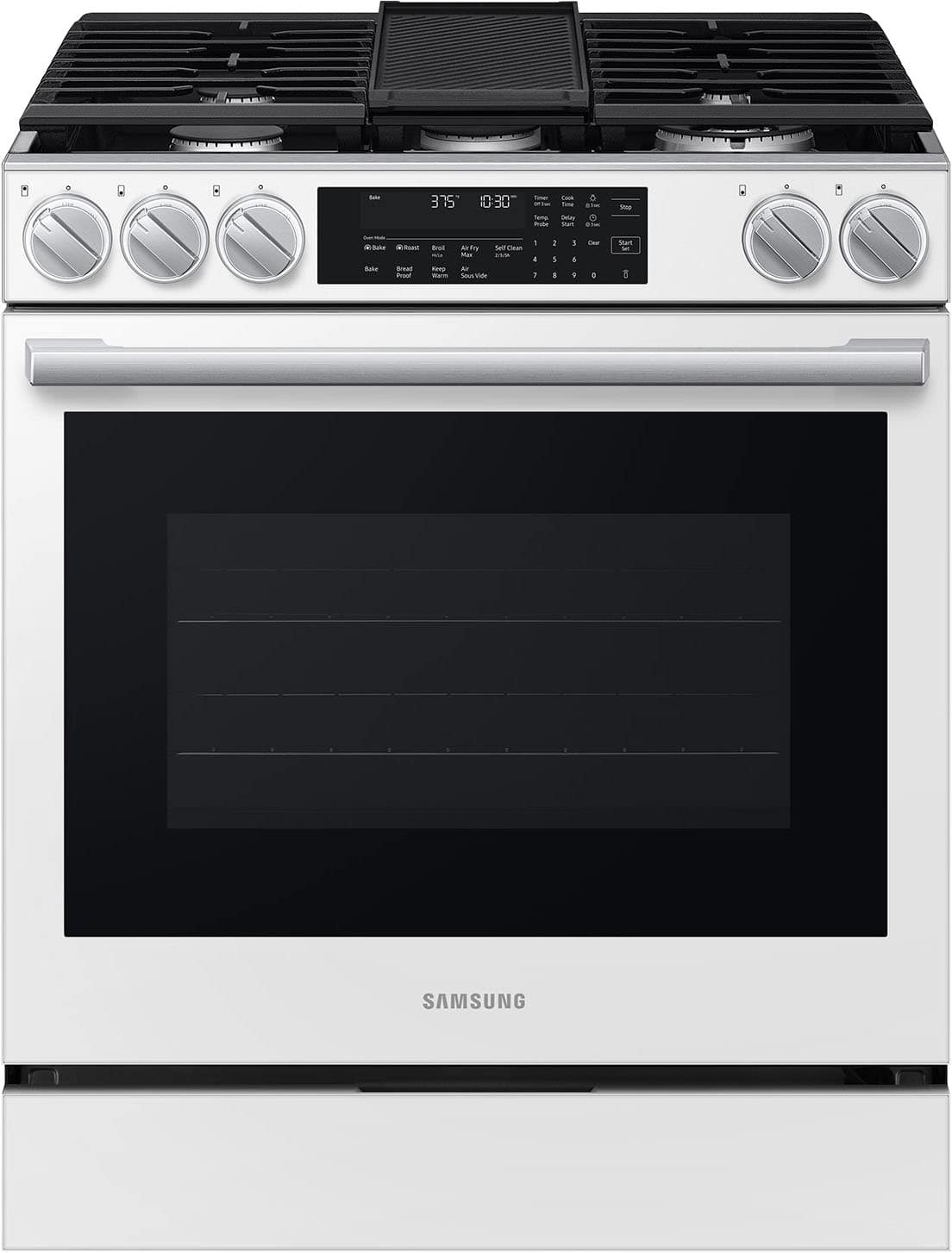 Samsung - 29 in. Wide 5 Burner 6.3 cu. ft. Bespoke Smart Slide-In Gas Range with Illuminated Precision Knobs - White