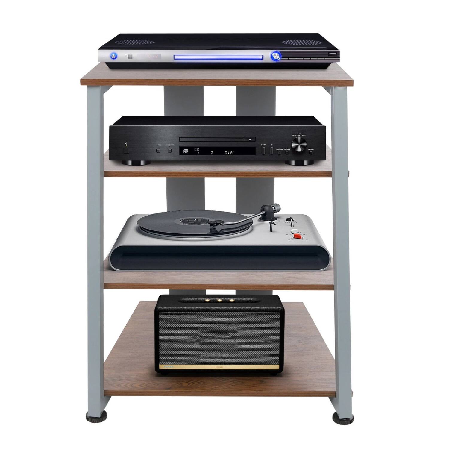 Angle. Stock Preferred - 4-Tier 78cm AV Media Stand with Storage Shelves - Gray, Brown.