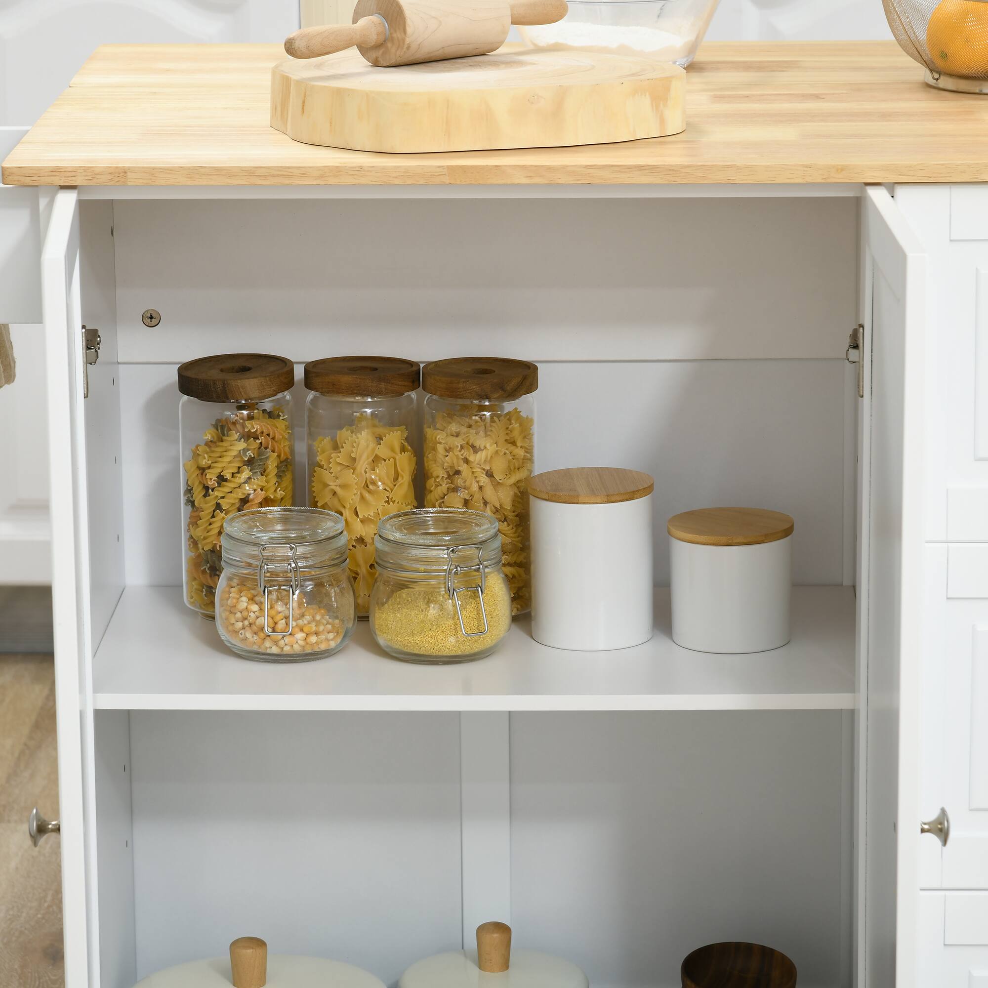 Alt View 8. Homcom - Kitchen Island on Wheels, Kitchen Cart with Drop Leaf - White.