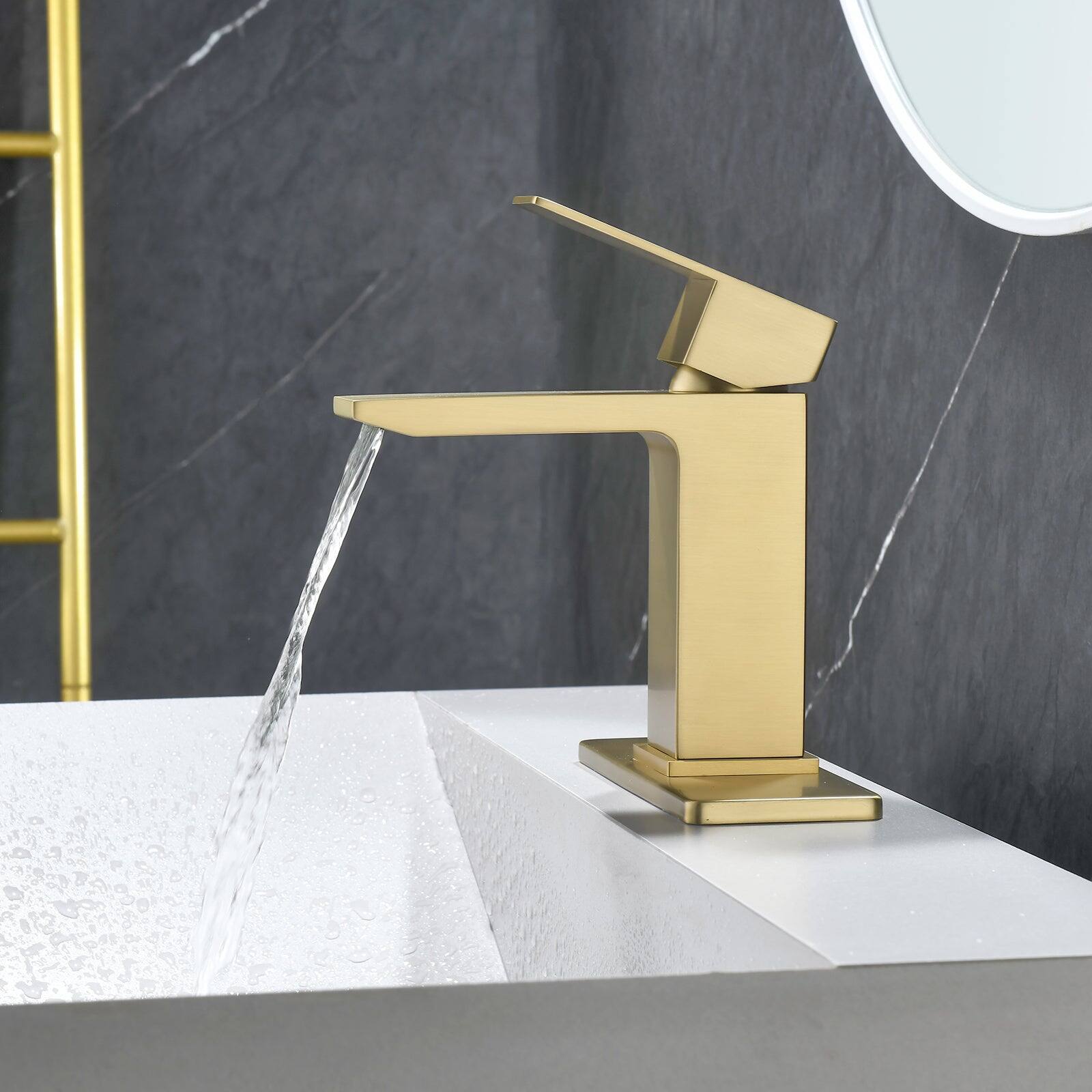 Alt View 4. Boyel Living - Brushed Gold Faucet SUS304 Waterfall Spout cUPC Cartridge 60cm Supply Line Pop Up Drain - Brushed Gold.