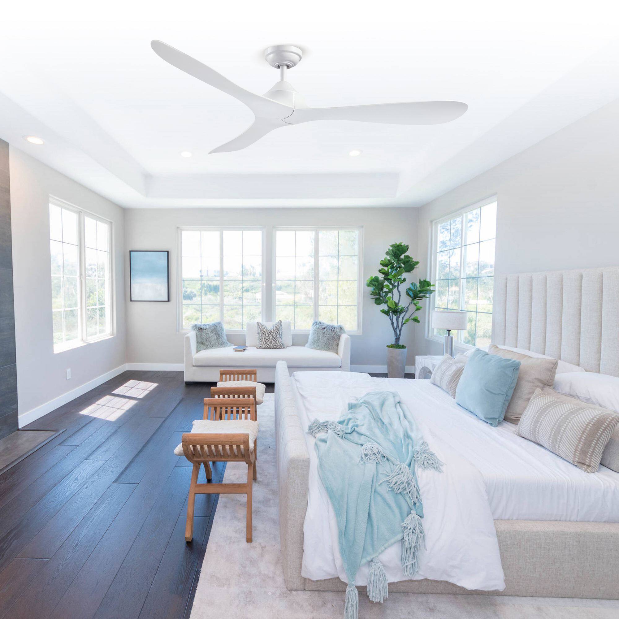 Angle. Parrot Uncle - 56 in. Modern White Propeller 3-Blade Ceiling Fan with Remote Control without Light - White.