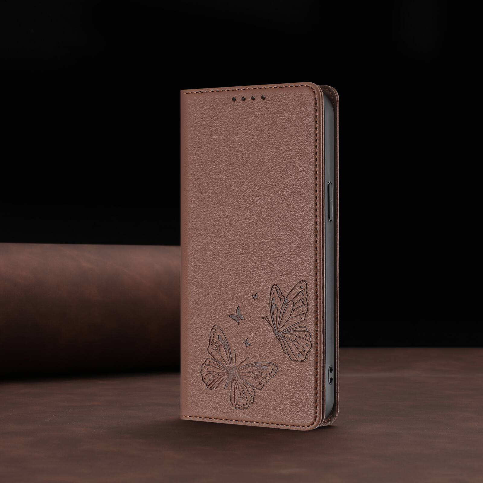 Alt View 6. Dteck - For Motorola G 5G (2026) Butterfly Embossed PU Leather RFID Blocking Flip Kickstand Wallet Case with Card Slots - Brown.