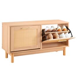 VEVOR - Entryway Shoe Bench, 39.4 x 11.8 x 20.9 Inch Storage Bench with 2 Flip Drawers, 300lbs Capacity Shoe Organizer - Wood