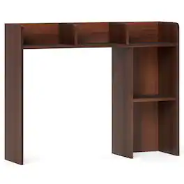 Costway - Desk Bookshelf Desktop Storage Shelf for Monitors up to 27" with Anti-tip Kits - Walnut