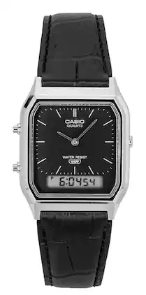 Casio - Vintage Analog Digital Leather Strap Dial Quartz AQ-230EL-1A Unisex Watch - Black