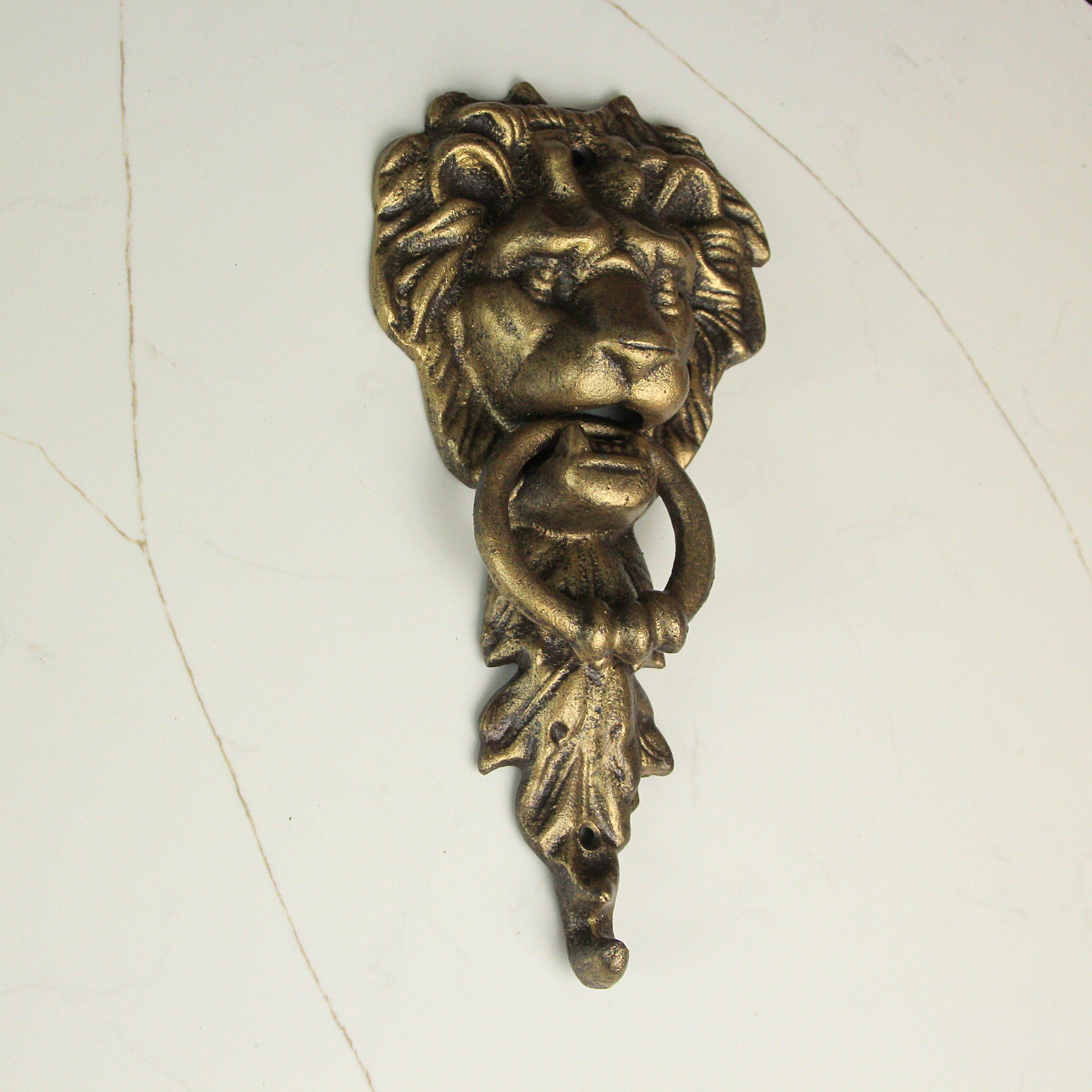 Alt View 3. Zeckos - 10 Inch Bronze Cast Iron Lion Vintage Door Knocker Decorative Home Decor - Bronze.