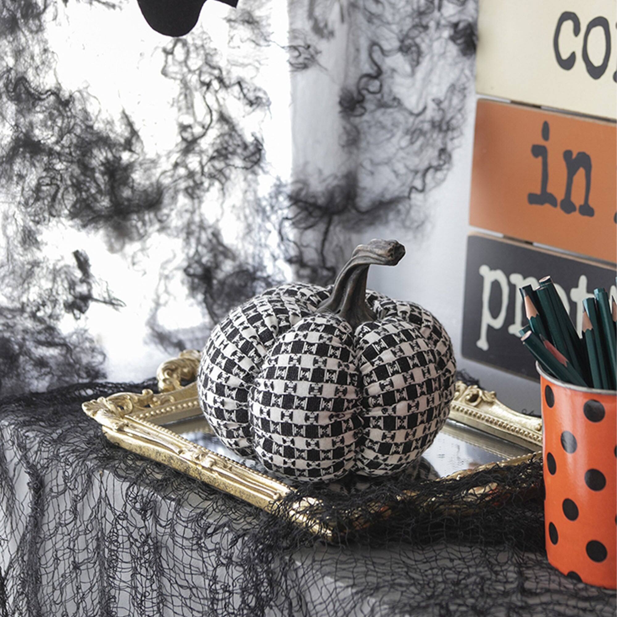 Alt View 7. Boyel Living - Black and White Plaid Fabric Pumpkin Decor Farmhouse Halloween Decoration - Black,White.