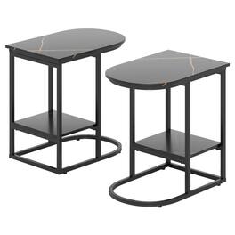 Costway - 2PCS C-shaped End Table Modern Sofa Side Table w/ Faux Marble Tabletop & Storage Shelf - Black
