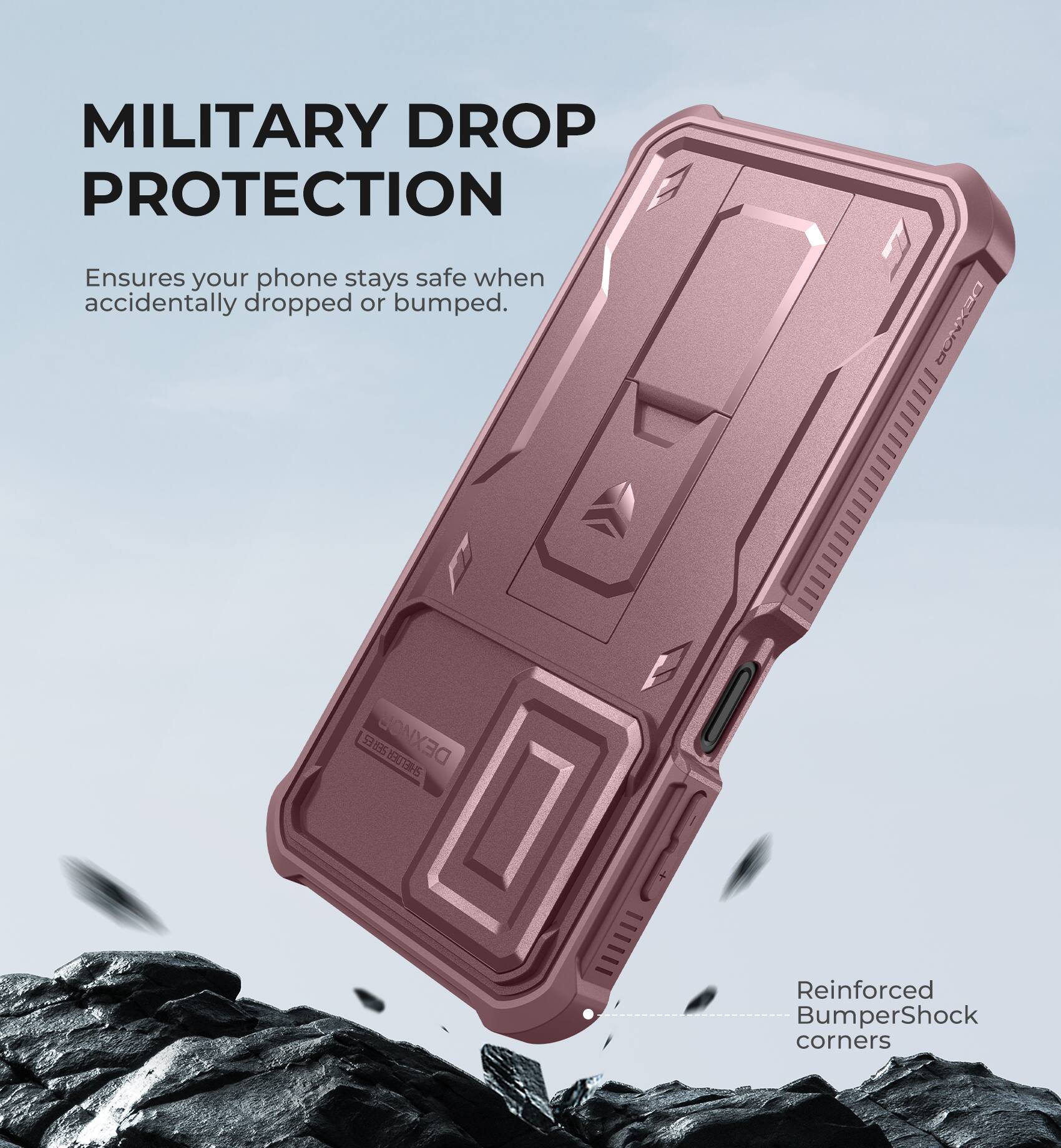 MILITARY DROP PROTECTION  
Ensures your phone stays safe when accidentally dropped or bumped.  

Reinforced BumperShock corners