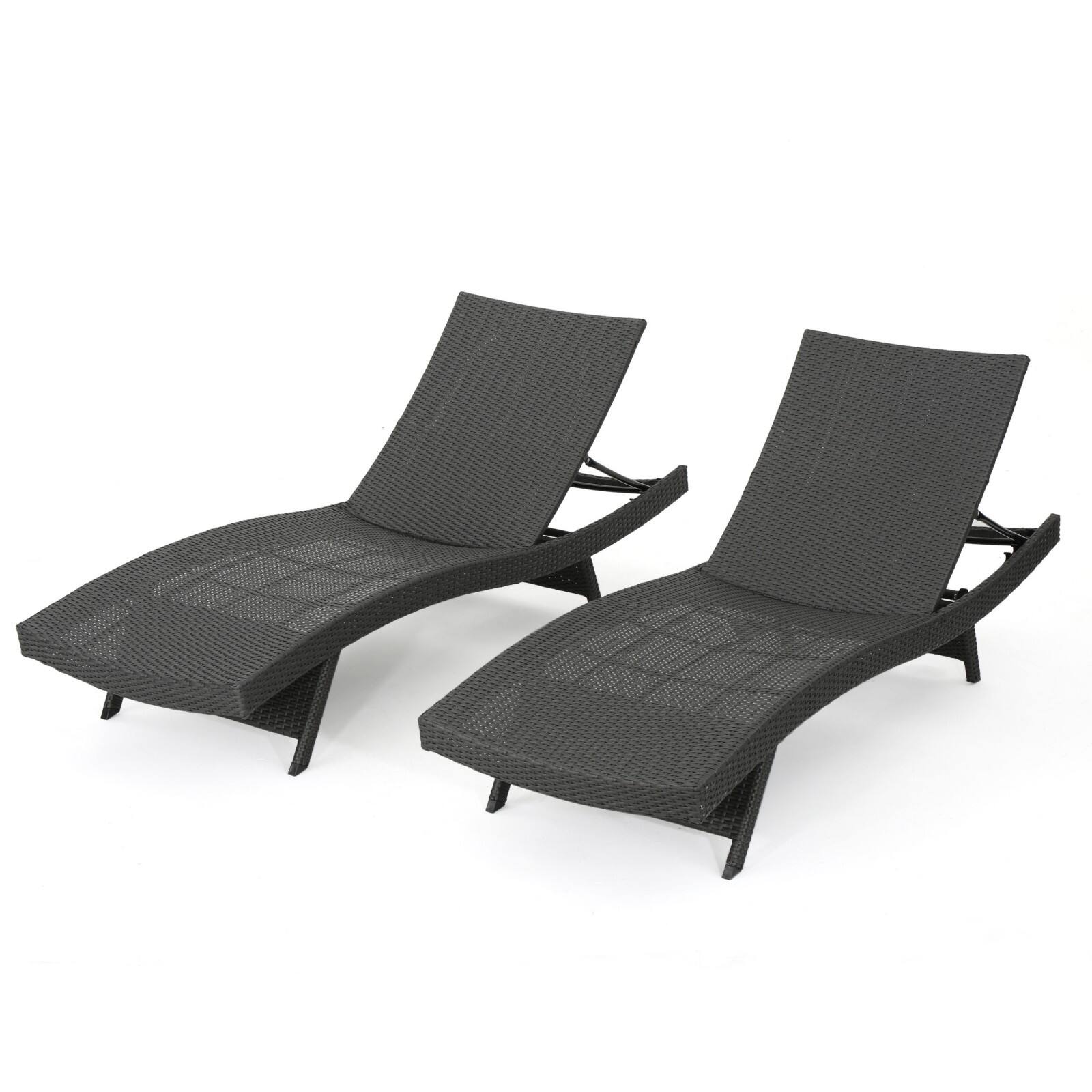 Front. Ecooso - Set of 2 Adjustable Wicker Chaise Lounges with Foldable Legs, Ergonomic Design, and Stackable Storage - Grey.