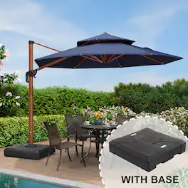 PURPLE LEAF - 10 ft. Patio Octagon Outdoor Large Cantilever Umbrella Windproof Offset Heavy Duty Sun Umbrella with Base for Garden - Navy Blue