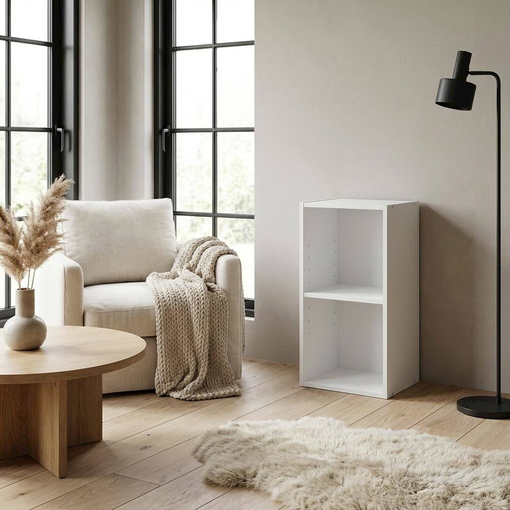 Angle. FurniFact - White wood bookcase with compact design and versatile storage solution - White.