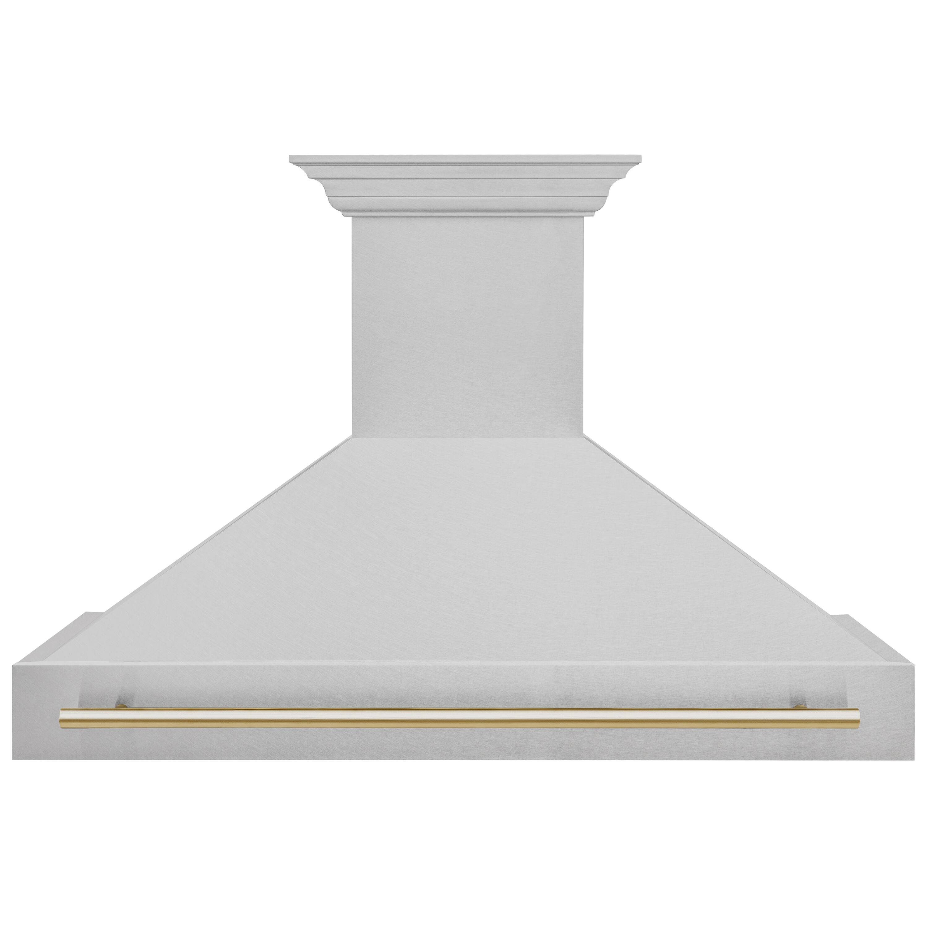 Front. ZLINE - ZLINE Autograph Edition 48 in. Satin Stainless Steel Wall Mount Range Hood with Polished Gold Handle (8654SNZ-48-G) - Satin Stainless Steel.