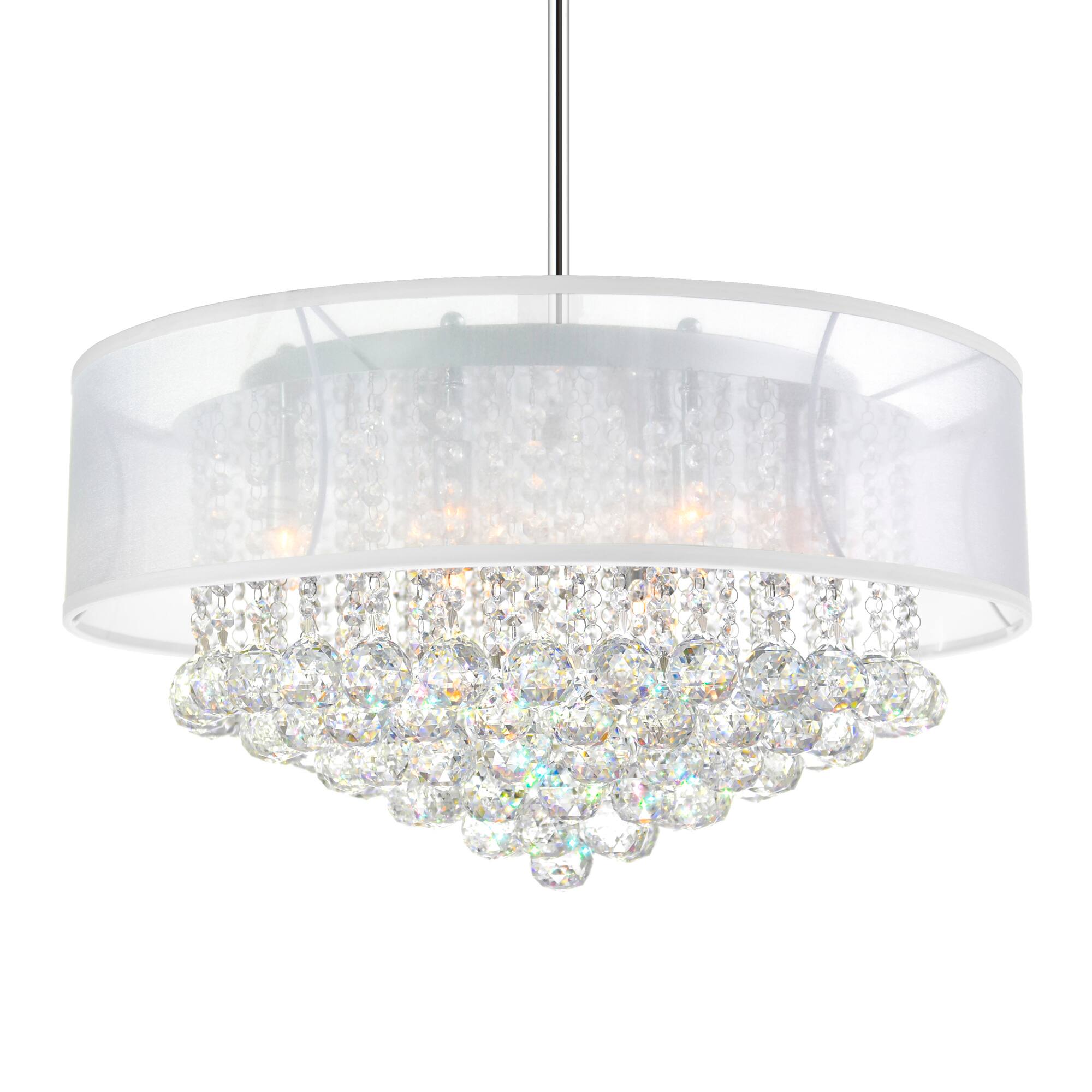 Left. CWI Lighting - Radiant 12 Light Drum Shade Chandelier With Chrome Finish - Chrome.