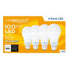 VIRIBRIGHT
A MATRIX COMPANY
100 WATT Replacement LED
2700K Warm Light
Luz Calida
4-Pack LED
Lasts 9 Years*
Brightness/Brillo: 1500 lumens
Estimated Energy Cost/Costo Estimado de Energia: $1.68 per year/por año
A19