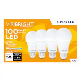 VIRIBRIGHT - 100-Watt EQ 14W A19 E26 Non-Dimmable 1500lm LED Light Bulb, 2700K (4-Pack) - White