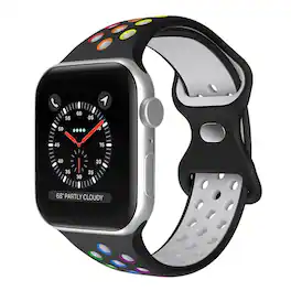 StrapsCo - ColorBlock Active Strap Silicone Rubber Watch Band For Apple Watch - 40mm/41mm/42mm (Medium-Long) - Black & Rainbow