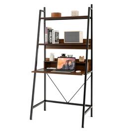Costway - 71" High Ladder Desk with Open Shelves 3-Tier Ladder Shelf Computer Desk - Brown