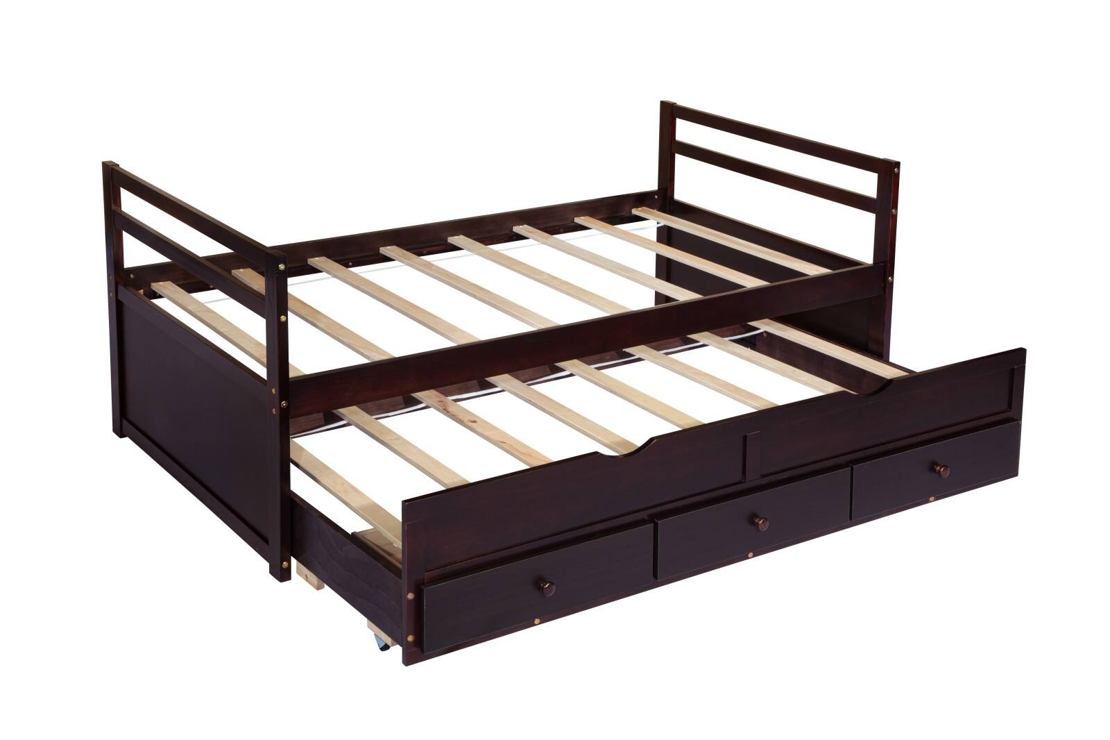 Alt View 10. Ecooso - Twin Size Bed with Headboard, Footboard, Trundle and Three Storage Drawers, Twin Size Pine Wood Bed with Headboard - Espresso.