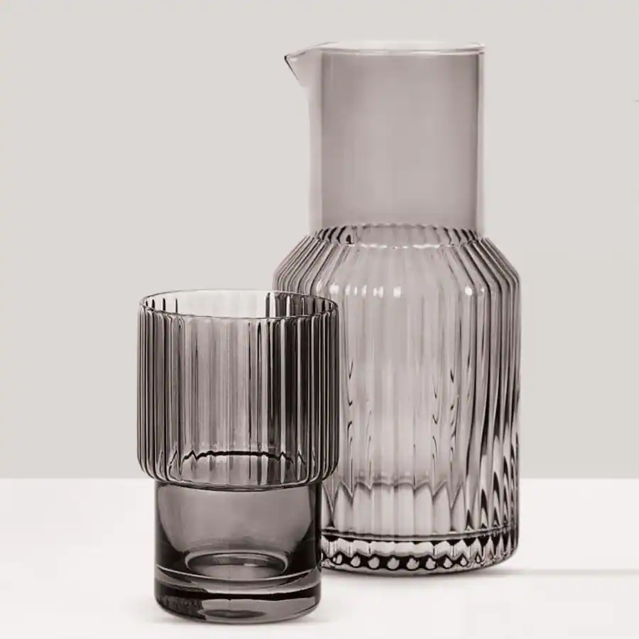 Carafe Ribbed Jay Import Ribbed Glass 2 Piece Carafe Set 33.81 OZ Gray 410647-2RB-PD ...