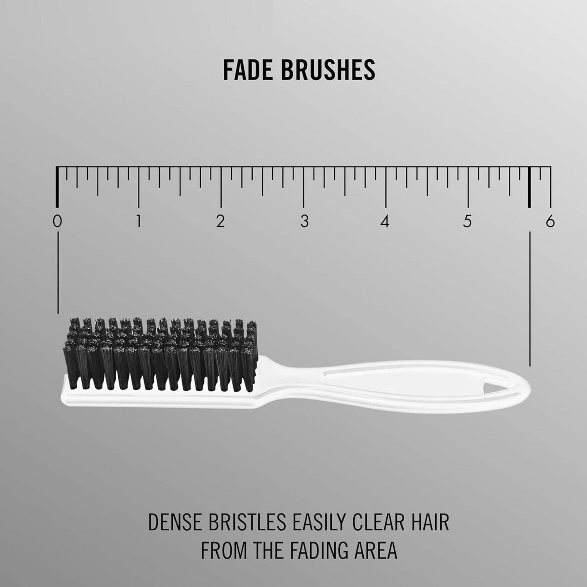 FADE BRUSHES 0 1 2 3 4 5 6  
DENSE BRISTLES EASILY CLEAR HAIR FROM THE FADING AREA