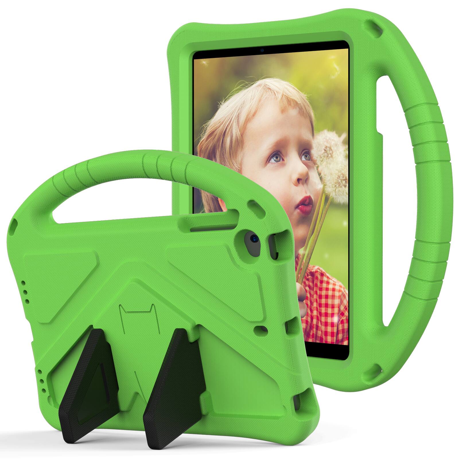 Left. Dteck - Rugged EVA Case for iPad Mini 5/4/3/2/1 (7.9"), Shockproof Kickstand Handle Protective Lightweight Cover - Green.