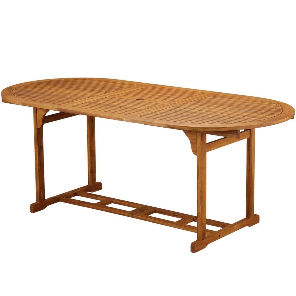 Left. Outdoor Escape - Wooden Patio Set Oil-Finish with Dining Table and 8 Chairs - Brown.