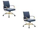 Front. LeisureMod - (Set of 2) Benmar Leather Office Chair with Gold Accents, Adjustable Height, Swivel Ergonomic Design for Home Office - Navy Blue.