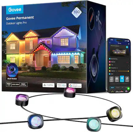 Govee Permanent Outdoor Lights Pro 100 FT
Govee Permanent Lights Pro - Music Dreamwave Effect Lab Timer 8 Mode Black Version
3000lm 50000H 2700K-6500K
Works with Alexa and Google Home
Matter
Works with Google Home
Festival, Enormous