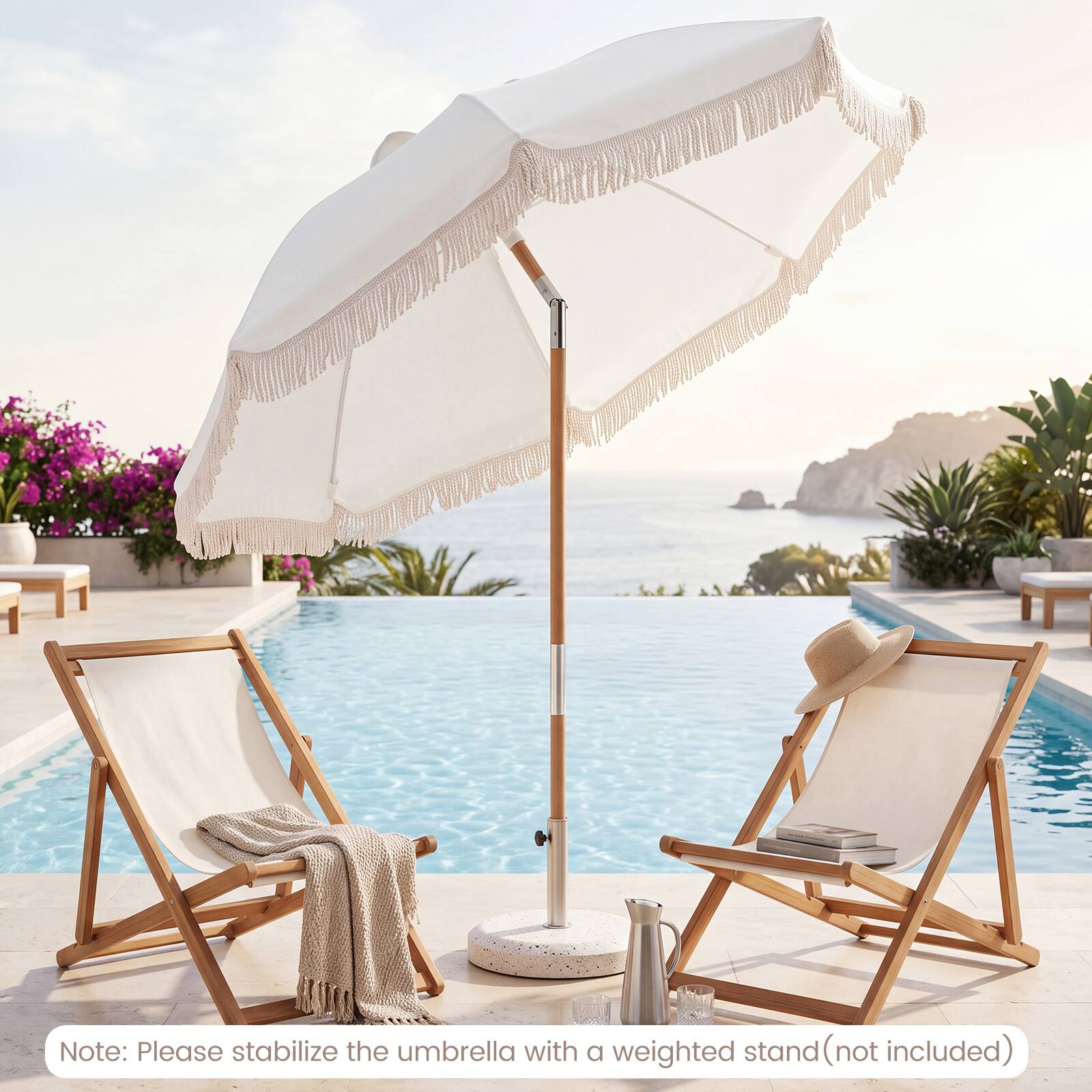 Note: Please stabilize the umbrella with a weighted stand (not included)