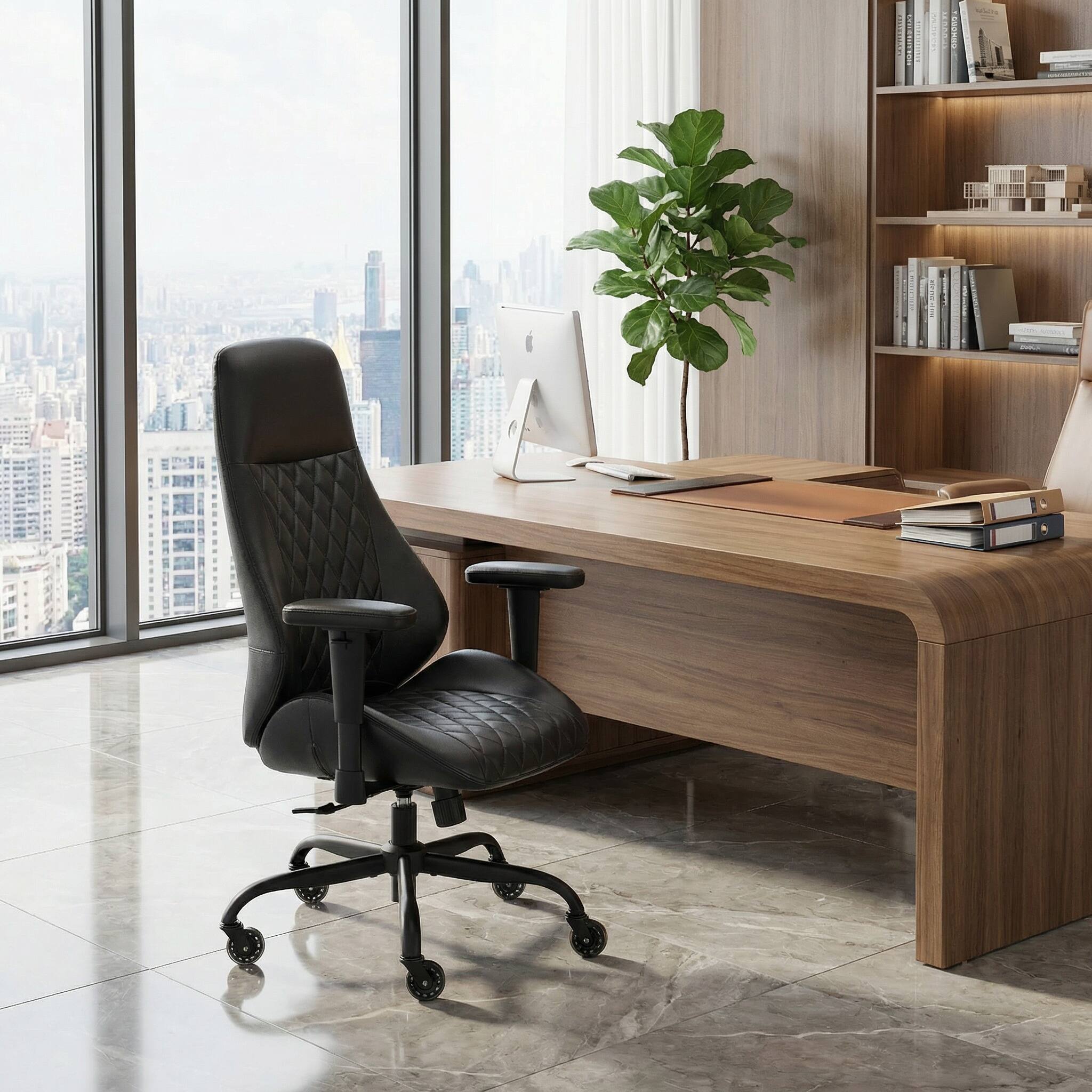 Alt View 4. Forest'nSky - Ergonomic High-Back Office Chair with Lumbar Support & Adjustable Height - Executive PU Desk Chair, Black - Black.