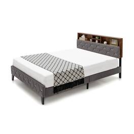 Hivvago - Full Size Velvet Upholstered Open/Close Storage Headboard Platform Bed - Gray