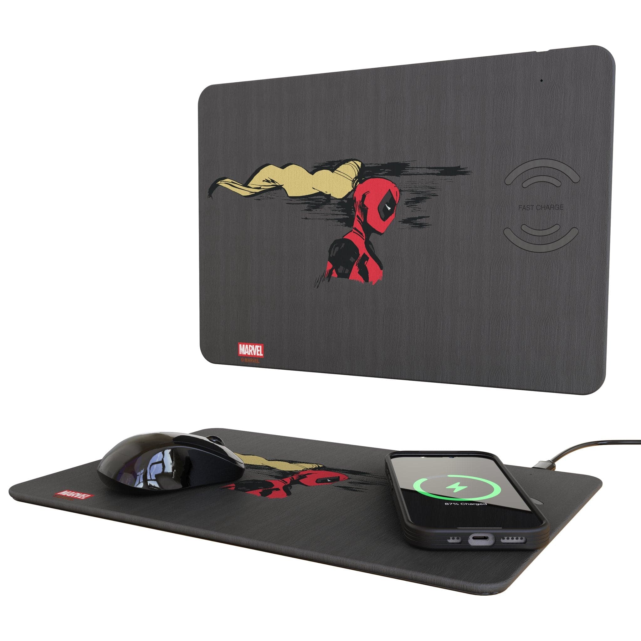 Keyscaper - Marvel Badge 15-Watt Wireless Charger and Mouse Pad - Ladypool 1
