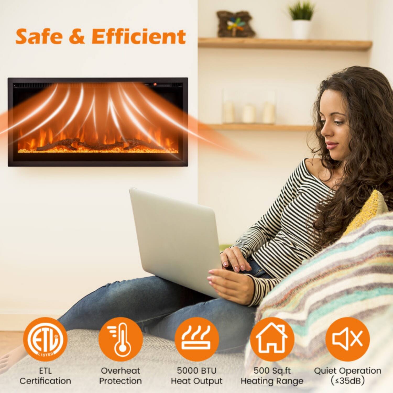 Safe & Efficient  
ETL Listed  
ETL Certification  
Overheat Protection  
5000 BTU Heat Output  
500 Sq.ft Heating Range  
Quiet Operation (≤35dB)