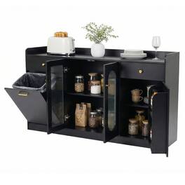 Costway - 55" Large Buffet Cabinet with 2 Glass Doors, 2 Drawers, 2 Door Shelves for Kitchen - Black