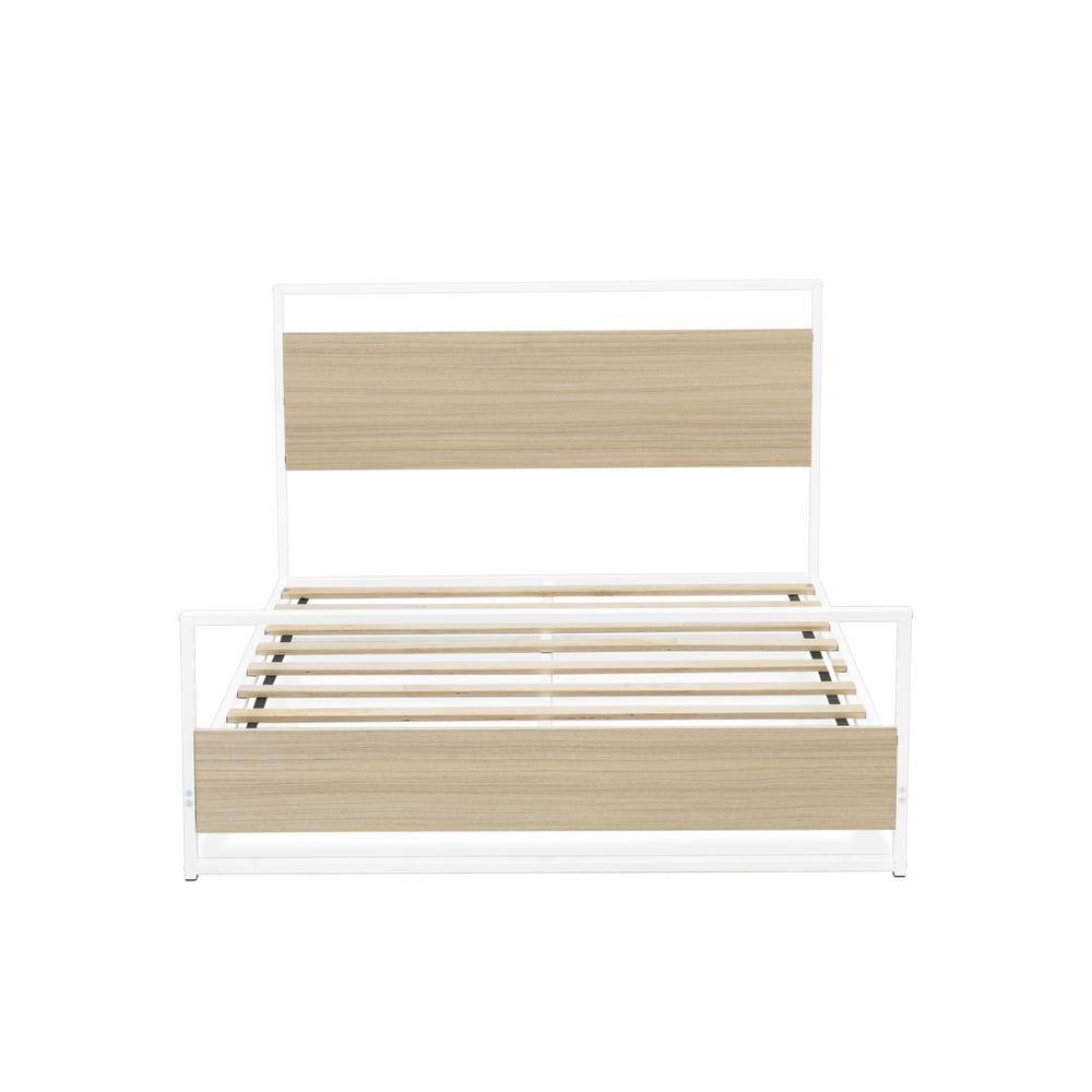 Angle. East West Furniture - Erie Platform Bed Frame with 4 Metal Legs - High-class Bed in Powder Coating White Color and White Wood laminate - White.