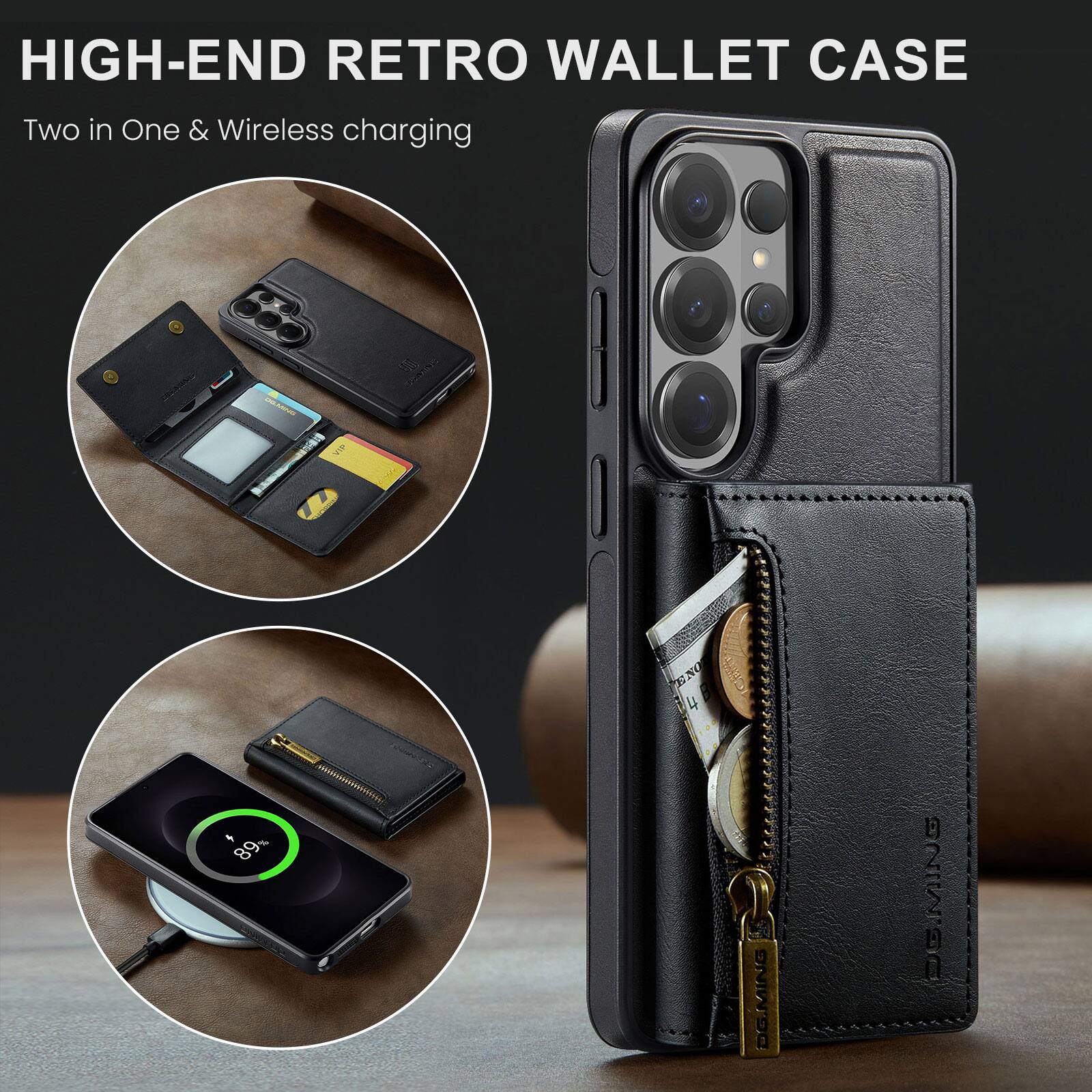 HIGH-END RETRO WALLET CASE  
Two in One & Wireless charging
