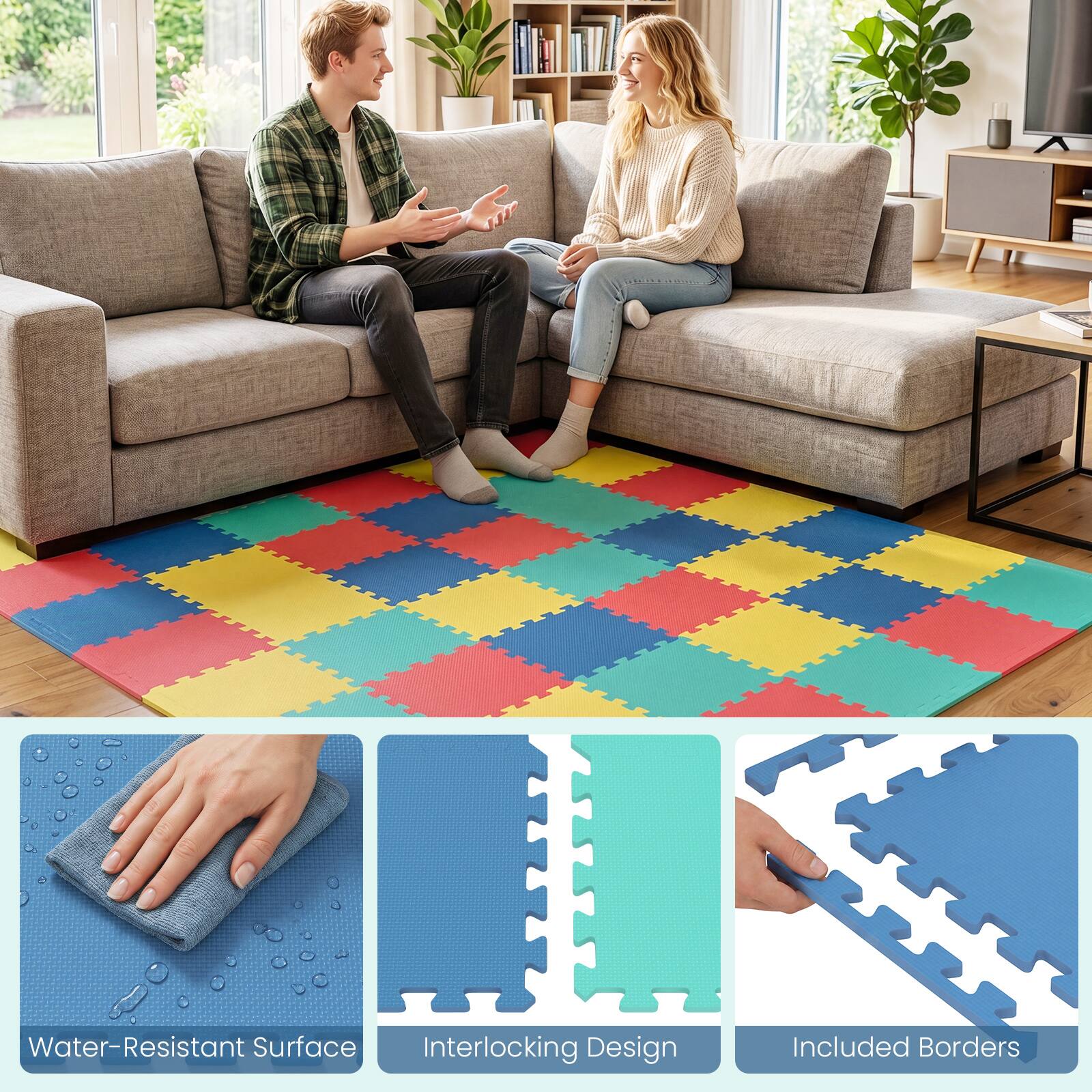 Water-Resistant Surface  
Interlocking Design  
Included Borders