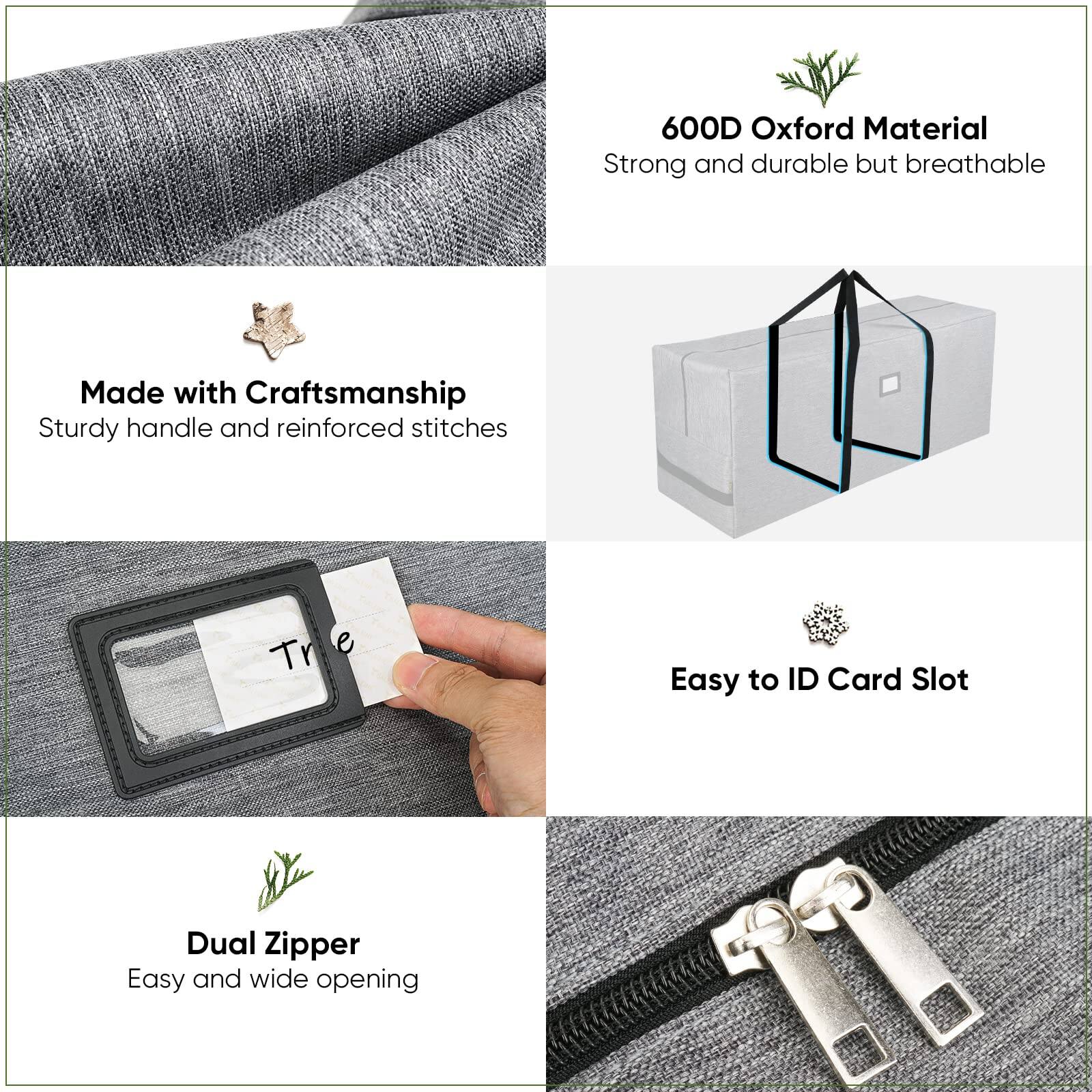 600D Oxford Material  
Strong and durable but breathable  

Made with Craftsmanship  
Sturdy handle and reinforced stitches  

Easy to ID Card Slot  

Dual Zipper  
Easy and wide opening