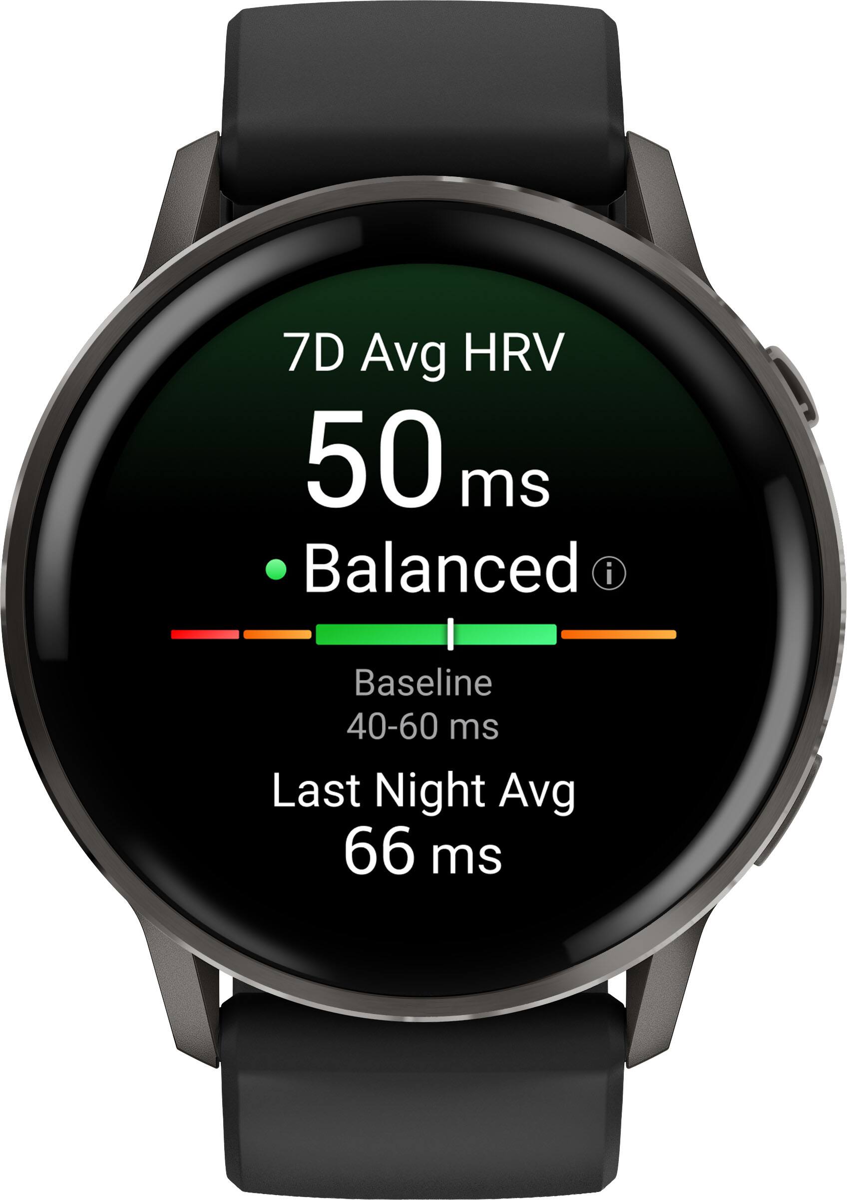 7D Avg HRV  
50 ms  
Balanced  
Baseline 40-60 ms  
Last Night Avg 66 ms